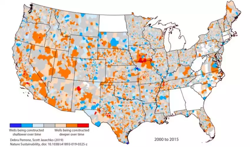 Water Well Depth According to States in USA